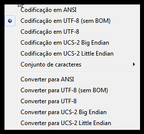 Selecione "Converter para UTF-8(sem BOM)