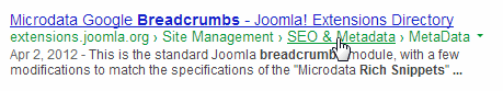 Breadcrumb rich snippet example in Google SERP