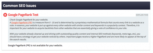 SEO Site Checkup says my site's PR is unavailable